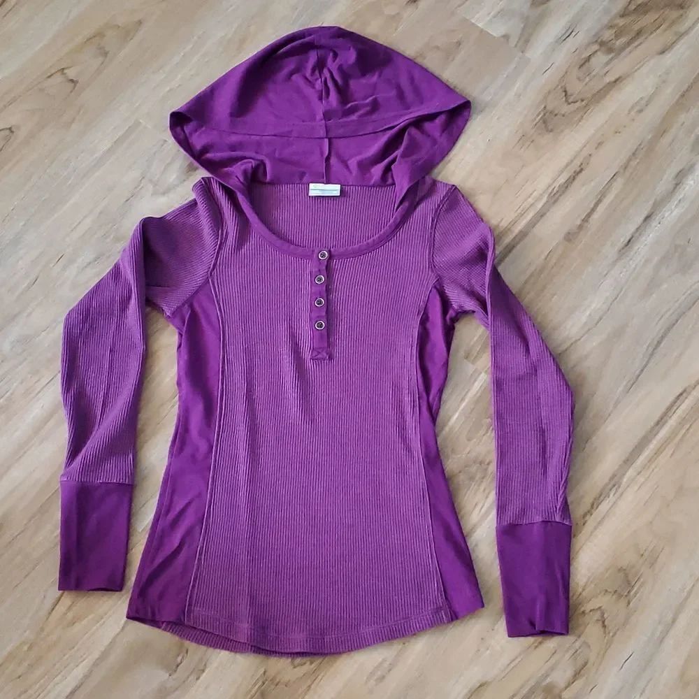 🔹️Columbia Purple Waffle Thermal Knit Long Sleeve Hooded Top XSmall